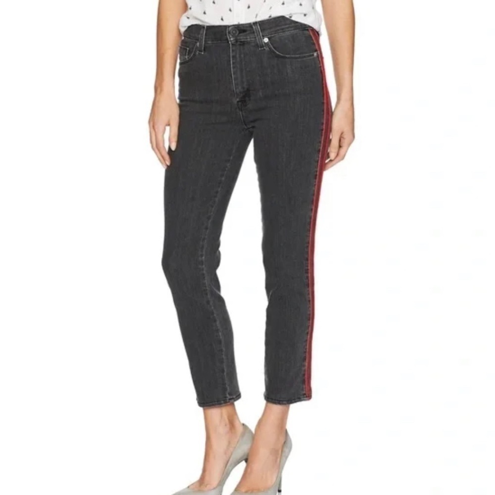Hudson Zoeey High Rise Faded Black & Red Tuxedo Stripe Ankle Jeans 25